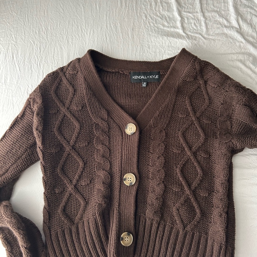Kendall & Kylie Women's Brown Cable Knit Sweater